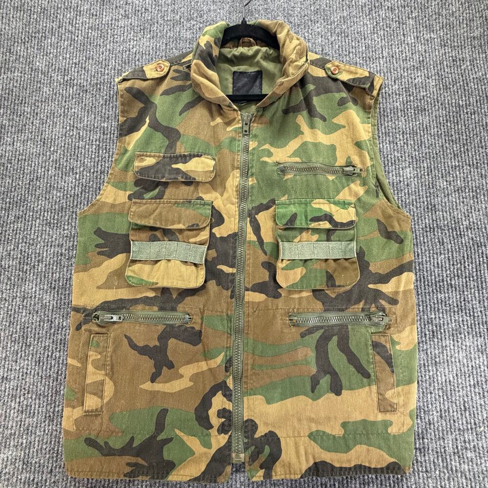 Vintage Woodland Camo Military Ranger Vest Hooded Utility Tactical Multi Pocket